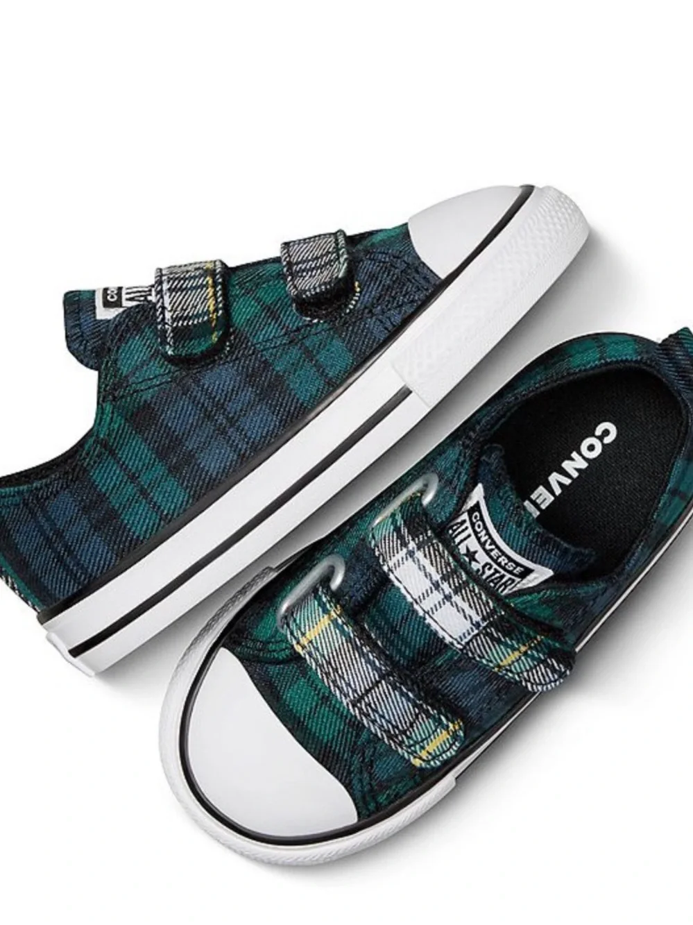 New Converse Chuck Taylor Green Plaid Toddler Boys Sz 10 10T Velcro straps